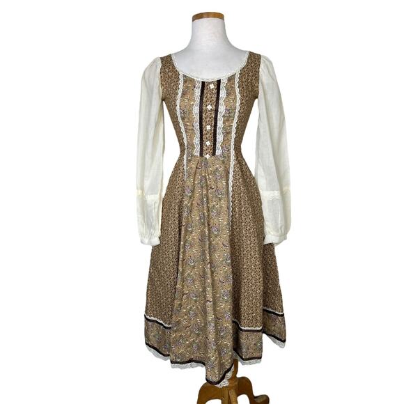 Gunne Sax Vintage 70s Cottagecore Long Sleeve Prairie Dress Floral Calico 5, XXS - Picture 11 of 11